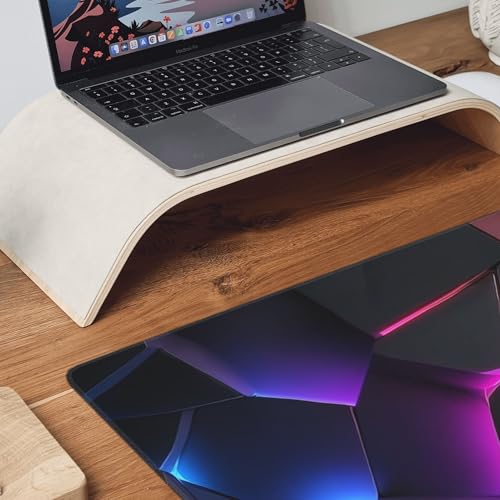 Neon 3D Geometry Desk Pad Mouse Pad Colorful Crack Cool Extended Gaming Mouse Pad Mat with Stitched Edge Non-Slip Base 35.4" x 15.7" - color: Neon 3D Geometry