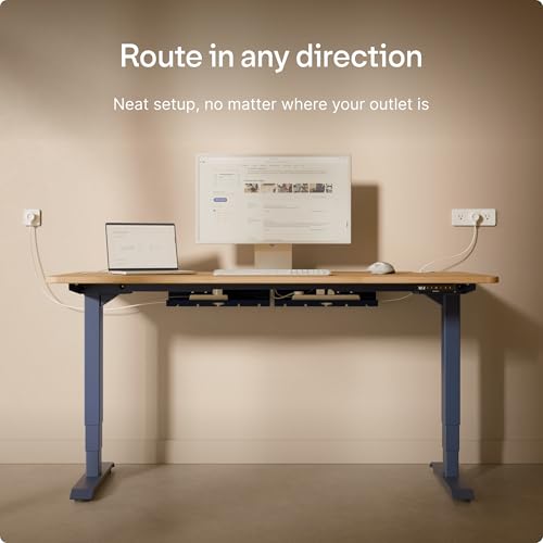 Desktronic Cable Duct Desk Blue Set of 2 - Stainless Steel Cable Management Desk Cable Duct with 5 Cable Cut-Outs - Easy to Install Cable Organiser - Cable Holder - color: Blue