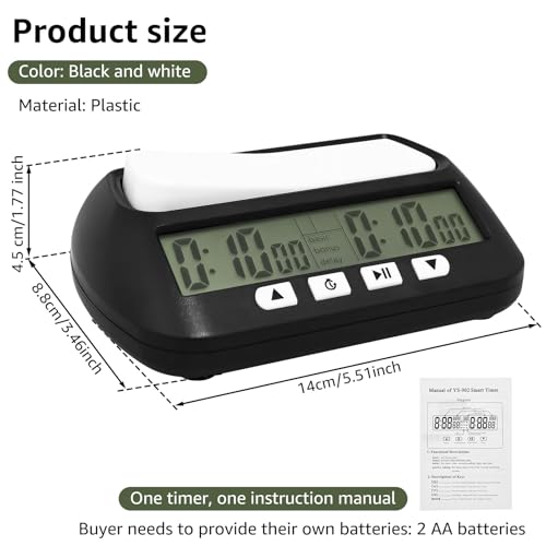 Professional Digital Chess Clock Timer, Portable Board Game Timer with Alarm & Fischer Delay, 4 Mode Count Up/Down Display for Chess & Go – Battery Powered, Not Included AA Battery (Black) - color: Black