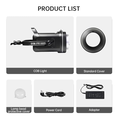 GVM 160W LED Video Light with Bluetooth Control, 5600K Photography Light, Studio Lighting Kit for Photography, Filmmaking, YouTube and Tiktok, 98100 lux/1.64ft, 12 Scene Modes, Lightweight - size: 160W