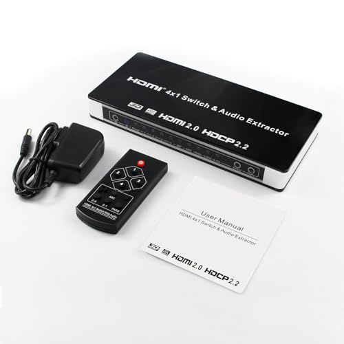 KAGO 4x1 HDMI Switch with Audio Extractor & eARC, 4K@60Hz HDR10, 4 in 1 Out HDMI Switcher with Optical Toslink, RCA L/R & HDMI Audio Out, Supports Dolby Atmos DTS:X, HDCP 2.2 for PS5, Xbox, Apple TV - size: audio 4 ports