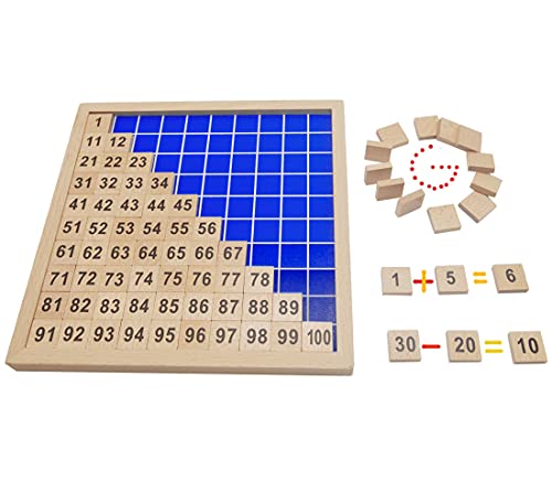 CICITOYWO Wooden Hundred Board Montessori Math Counting Toys, 1-100 Numbers Kindergarten Preschool Learning Educational Game for Toddler Kids (Hundred Board)