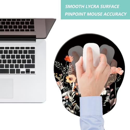 Mouse Pad with Wrist Support, Ergonomic Mouse Pad with Memory Foam Wrist Rest Cushion, Non-Slip Rubber Base Gaming Mice Pad for Home Office Computer Laptop, Flower Black - color: U-flower black