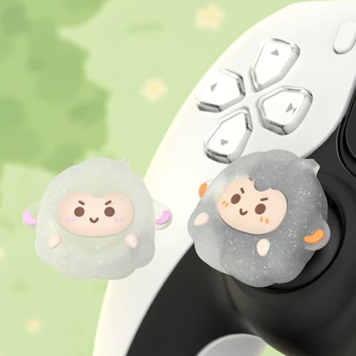PlayVital Cute Thumb Grip Caps for ps5/ps5 Edge Controller, Joystick Caps for Switch 2 Pro/Switch Pro Controller, Thumbstick Cover for Xbox Series X/S, Elite Series 2, Xbox One - Fuzzy Sheep - color: Fuzzy Sheep