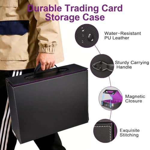 5-Row TCG Card Storage Box, 3900+ Unsleeved Cards, Black | 800+ toploader capacity with 5 acrylic holders, 10 writable tabs and fold-out play mat for MTG TCG collectors