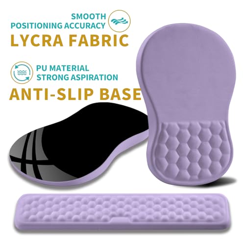 Hokafenle 2 in 1 Ergonomic Mouse Pad Wrist Support & Wrist Rest for Computer Keyboard Set, with Relieve Carpal Tunnel Pain Massage Bulge and Full Memory Gel Design (2In1 Set, Lavender) - color: Hk017-lavender