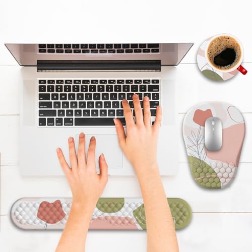 Ergonomic Mouse Pad and Keyboard Wrist Rest with Massage Design, Space-Saving Mouse Pad Wrist Support, Memory Foam Wrist Rest with Non-Slip PU Base for Computer Desk, Rose - color: Massage05-rose