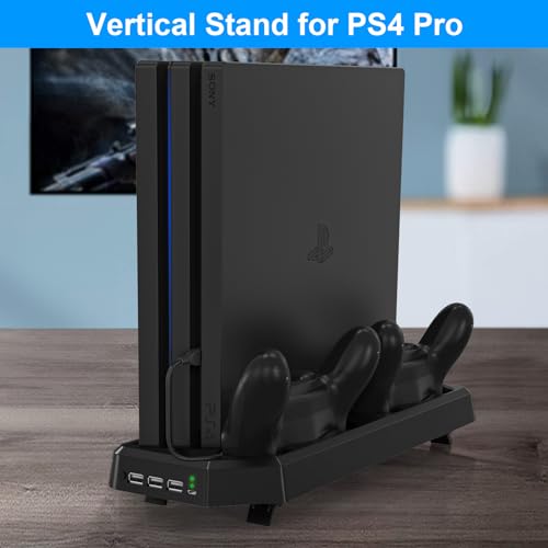 KEKUCULL Controller Charger Station for PS4Pro,Vertical Stand with Dual Controller Charging Dock Station,Dual Cooling Fan and 3 USB Ports(Only for PS4Pro)