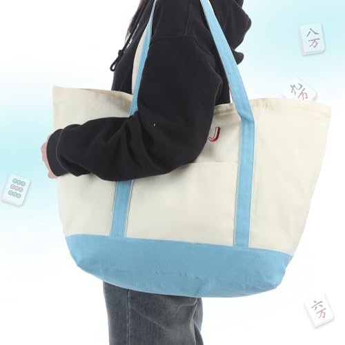 Ceenna American Mahjong Tile Set, 166 Tiles, 4 All-in-one Rack/Pushers, Complete Western Mahjong Set with Carrying Bag(Blue,Elegant) - color: Blue, style: Elegant