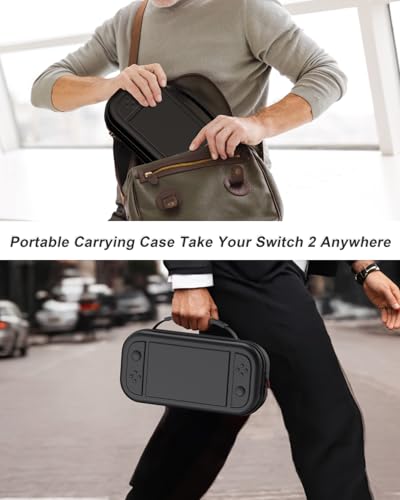Carrying Case with Tempered Glass Screen Protector for Nintendo Switch 2, 10 Game Cartridges and Large Capacity for Accessories, Portable Hard Shell Handheld Travel Protective Pouch