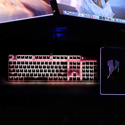 Merdia 104 Keys Full Size Mechanical Keyboard | Brown Switch, Pink & White Color 104 Keys US Layout Led Backlit Hot Swappable Wired Mechanical Light Up Pink Keyboard | Wired Gaming Computer Keyboards - color: Brown Switch Pink & White