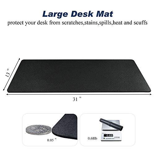 Desk Pad for Office Home 31" x 13",PU Leather Waterproof Large Desk Writing Mat Organizer,Multifunctional Ultra Thin Dual Use Desk Blotters Mouse Pad Protector … (Black) - color: Black