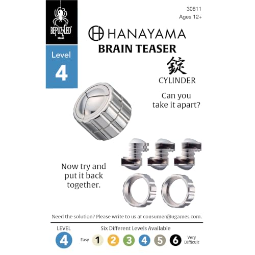 BePuzzled |Cylinder Hanayama Metal Brainteaser Puzzle Mensa Rated Level 4, for Ages 12 and Up