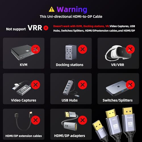 8K@30Hz HDMI to DisplayPort Cable 4K@144Hz, for PS5 Xbox Discrete GPU | HDMI 2.1 to DP 1.4, USB Power for Stable Signal, Aluminum Shell with Vents, for Laptop Discrete GPUs Xbox PS5