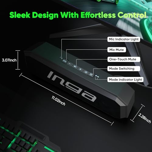 INGA Bluetooth Computer Speakers with Dual Mode Gaming & Music, USB Powered | Plug and Play, Colorful LED Lights, Compatible with Desktops, Laptops, Phones, Tablets - size: Bluetooth Speaker