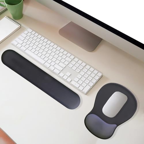 Ergonomic Mouse Pad with Wrist Rest and Keyboard Wrist Rest, Onyx Black | Wrist Rest for Computer Keyboard with Non-Slip PU Base, Pain Relief, Gel Mousepad with Wrist Support for Home & Gaming - color: Onyx Black