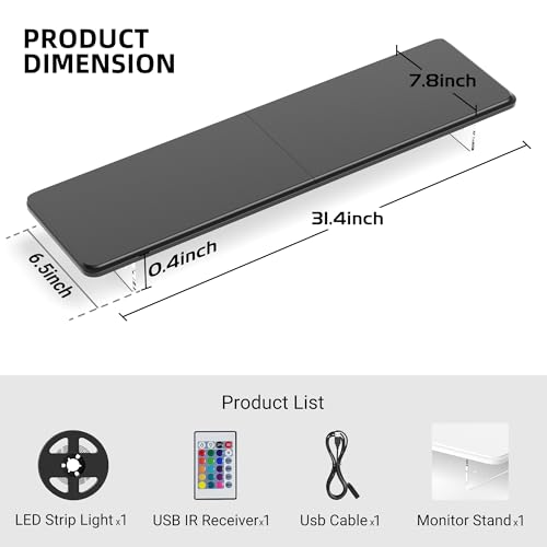 AFOOYO Monitor Stand Riser,31.5-Inch LED Light Wood Computer Monitor Stand with Adjustable Acrylic Legs,Desk Accessories Desktop Organizer Stand for, Computer,Laptop,Printer,PC TV Screen Riser,Black