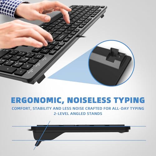 USB Wired Keyboard for Window,Comfortable Quiet Chocolate Keys, Durable Ultra-Slim Wired Computer Keyboard(QWERTY) for PC, Windows 11/10/8/7/XP/Vista KB1430 - color: grey