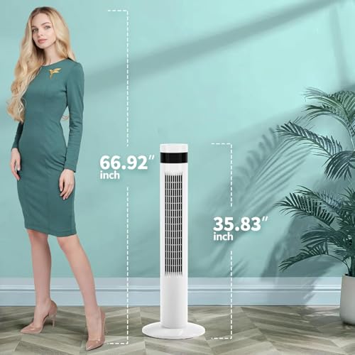 Antarctic Star Tower Fan 85°Oscillating Fan Quiet Cooling 12H Timer Remote Control Bladeless Electric 3 Speeds Wind 3 Modes, 35INCH, WHITE | 85° Oscillating, Quiet Remote Control Bladeless 3 Wind Mode 12H Timer for Bedroom Office - color: White, size: 35