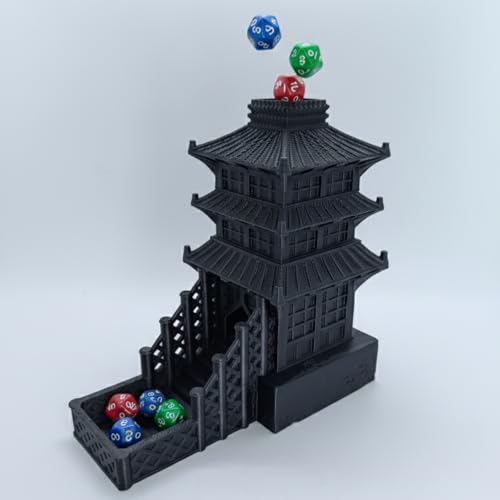 Temple Dice Dice Tower Dungeons and Dragons RPG Tabletop Roleplaying Game Jail DND (Random 7PCS D20 Dice Set Included) (Black) - color: Black
