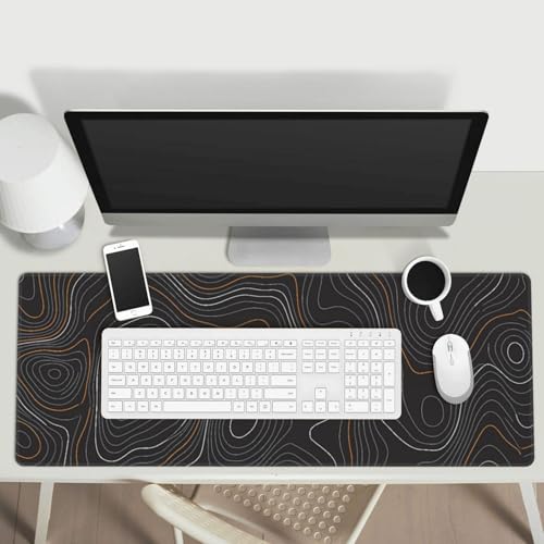 Topographic Map Gaming Mouse Pad, Large Extended Desk Mat (31.5 x 11.8 in), Non-Slip Rubber Base Stitched Edges Mousepad for Work Office Gaming - color: 5