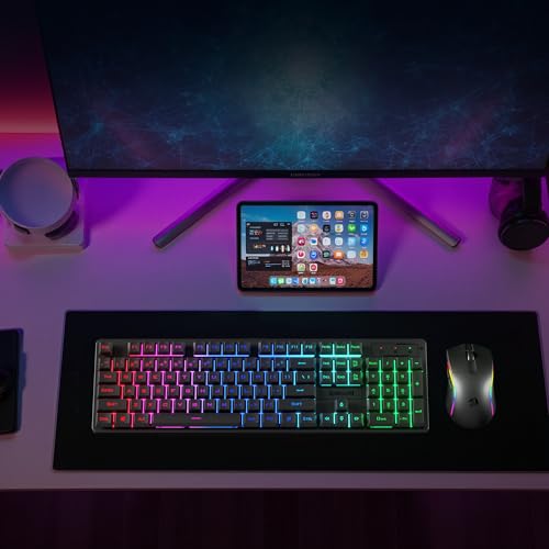 Redragon S107KS Wireless Gaming Keyboard and Mouse, RGB Backlit, 3 Mode (Wired/2.4G/BT), Up to 10,000 DPI Gaming Mouse with Software, Ultra Lightweight 65g, 25 Key Anti-Ghosting Keyboard for PC - color: Black-New