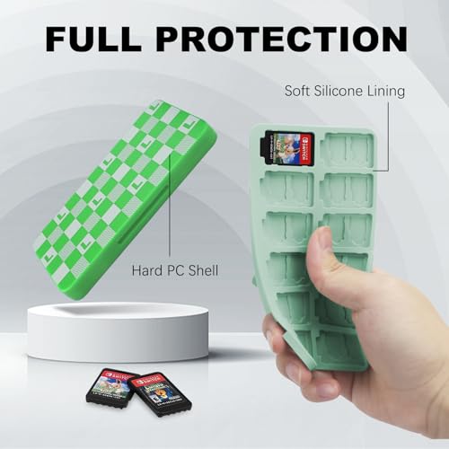 FYY Nintendo Switch Game Case Holder for Switch 2 Cartridge, Green Checkered - color: D-Checkered Green White L