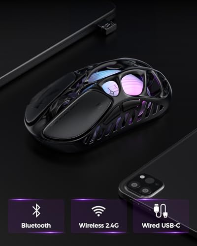 GravaStar Mercury X Wireless Gaming Mouse β 32,000 DPI PAW 3950 Sensor, 1000Hz Polling Rate, Only 49g, Magnesium Alloy Hollow Frame, RGB Lighting, 5 Programmable Buttons - color: Gray, style: 1K Polling Rate
