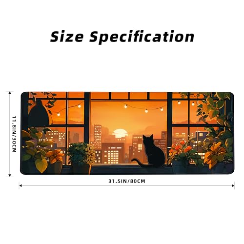 FLY SPRAY® Gaming Mouse Pad for Computer,XXL Cute Cat Mousepad Laptop,Anime Mouse Mat,Extended Large Black Japanese Waterproof Keyboard Pads,Non-Slip Mouse Pads for Game Office Home(31.5 x 11.9 in) - color: Red Black Cat
