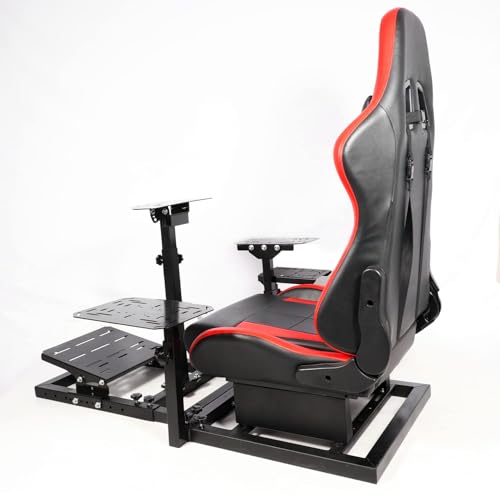 Gazzyt Flight Racing Simulator Cockpit Stand with Red Seat Fit for Logitech G29 G920 G923 X52 for Thrustmaster Hotas race car seat without Steering Wheel, Pedals, shifters, Keyboard and Flight Stick