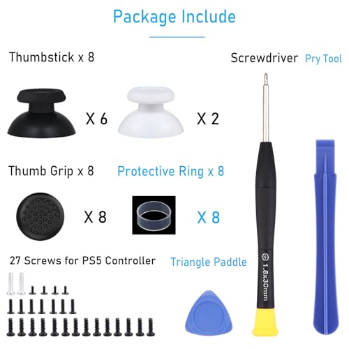 8 Pack Replacement Thumbsticks for DualSense PS5 Controller, Custom Analog Thumb Stick Joystick Grip Replacement for PlayStation 5 Controller, for PS4 All Model Controller - size: Black