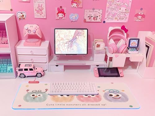 JMIYAV Pink RGB Gaming Mouse Pad 31.5x12 Inch Cute Mousepad PC XL Large Extended Glowing Led Light Up Desk Pad Non-Slip Rubber Base Computer Mat Desk Accessories Gaming Setup Party Puffs - color: Party Puffs