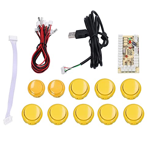 Zunate QM070901 Replacement Joystick, Arcade Game DIY Kit Parts with Encoder, 10 Buttons, Arcade Game Joystick Replacement Tool Kit for Windows XP/7/8/10 (Yellow)