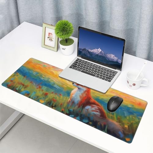 Gaming Mouse Pad, Large Non-Slip Rubber Base Mousepad, Keyboard Mouse Mat, Desk Pad with Stitched Edges, 31.5x11.8inch, Fox - color: Fox