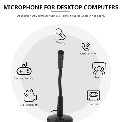 BESPORTBLE Desktop Microphone 3.5mm Black Plastic Adjustable Meeting Mic | Stable Pedestal Base, Simple Plug-And-Use Operation, Suited for Live-Streaming and Singing Sessions