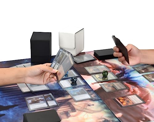 MTG Deck Box with 2 Dividers, Large Capacity Commander Deck Box Fits 100+ Double-Sleeved Cards, PU Leather Card Case Compatible with Magic Commander YuGiOh TCG CCG, Black - color: Black 01, size: Vertical, 100 Double-sleeved Cards