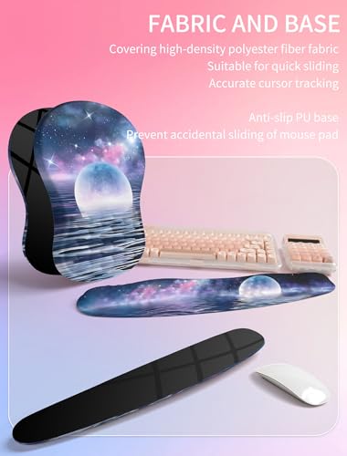 Hokafenle 2in1 Combination, Wave Keyboard Wrist Rest and Ergonomic Curvature Mouse Pad Wrist Support for Relieve Wrist Pain, Filled with Soft Cushion Memory Foam, Moonlit Starry Sea - color: Moonlit Starry Sea