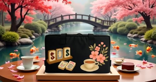 American Mahjong Set Complete, Full Game with 166 Mahjong Tiles, Mahjong Racks with Pushers, Instructions, Dice, Chips, Wind Indicator & Mahjong Accessories in Bag (Blossom Brew Tiles) - color: Blossom Brew Tiles