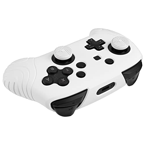 PlayVital Samurai Edition Ergonomic Silicone Skin Protective Case for Nintendo Switch Pro Controller, Soft Anti-slip Controller Grip Protector for Nintendo Switch Pro with Thumb Grip Caps - White - color: White