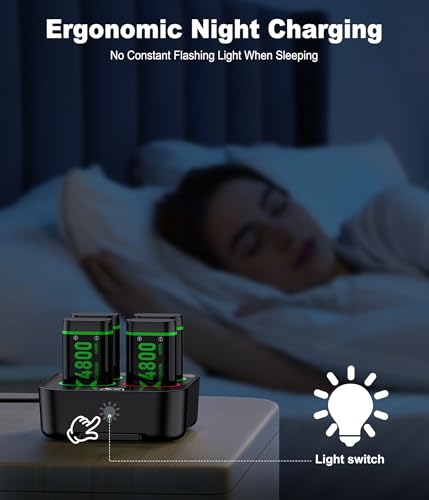 Upgraded Fast Charging Rechargeable Battery Packs with Light Control, 4 x 4800mWh Xbox Controller Batteries with Charger Dock for Xbox Series X|S, One S/X/Elite Controllers,Cases and Storage Sets - size: L-Max