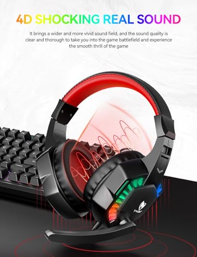 Stereo Gaming Headset for PS4 PC Xbox One PS5 Controller, Noise Cancelling Over Ear Headphones with Mic, LED Light, 7.1 Surround Sound, Soft Memory Earmuffs for Nintendo Xbox Series