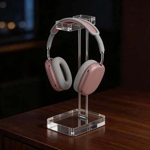 Acrylic Headphone Stand for Desk, Crystal Clear Headset Holder with Silver Metal Accent, Stable Non-Slip Base, Universal Gaming Headphone Hanger for PC Setup, Office & Home Desk Accessories - color: Silver