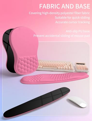 Hokafenle 2in1 Combination, Wave Keyboard Wrist Rest and Ergonomic Curvature Mouse Pad Wrist Support for Relieve Wrist Pain, Filled with Soft Cushion Memory Foam, Tough Guy Pink - color: Tough Guy Pink