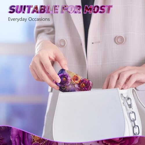 Credit Card Holder, Business Card Case Mini RFID Small Aluminum Card Wallet | Blocking Slim Metal RFID Blocking Front Pocket Wallet Hard Case Durable CC Holder for Women Girl, Purple Marble Flower - color: Purple Marble Flower