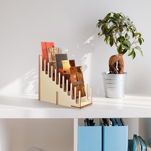1 Pc Greeting Card Display Stand 10 Slot Wooden Sticker Display Stand Tabletop Postcard Greeting Card Holder Postcard Rack for Brochure Sticker Photo Table Retail Counter Desk Natural Color