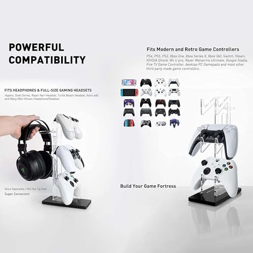 Game Controller Enhance Gaming with A 3 Tier Controller Holder & Headset Stand for PS5, PS4, Xbox ONE, Switch, & STEAM. Create A Gaming Fortress.