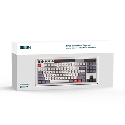 8Bitdo 87 Keys Retro Mechanical Keyboard Bluetooth/2.4G/USB-C, Hot Swappable, Dual Super Programmable Buttons, Volume knob for Windows and Android - N Edition - color: N Edition