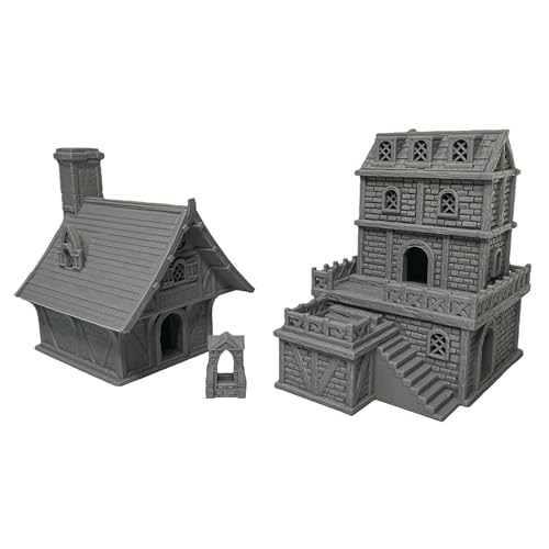 HAUTICO Medieval Tabletop Terrain Set for 18mm & 28mm Miniatures – Paintable Wargame & Diorama Building Kit (28mm Scale)