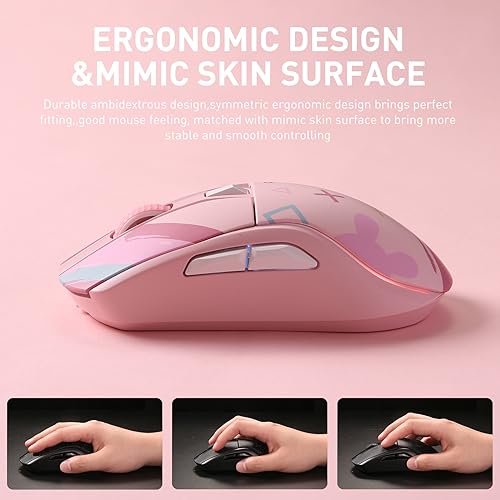 DAREU A950 Wireless Gaming Mouse with RGB Charging Dock,88g Lightweight Programmable Tri-Mode Wireless Mouse Gaming, Up to 12K DPI,1000Hz,120Hrs Playtime with RGB Backlit, Great for PC, Mac - color: Pink