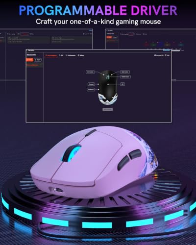 G57 Wireless Gaming Mouse, 8000 DPI, 80g, 2.4G/Bluetooth/USB-C Rechargeable Wireless Mouse with 5 Programmable Buttons for PC/Mac, Pink - color: Pink